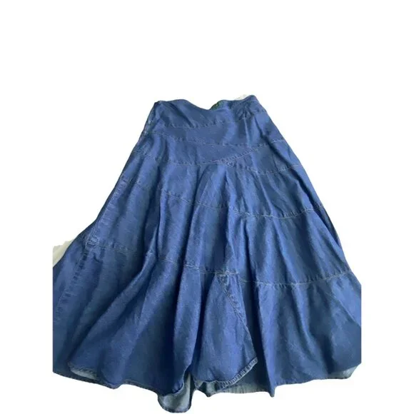 Vintage LRL Ralph Lauren Denim Sz 10 Midi Skirt Aline Patchwork Western Cottage - Picture 9 of 10